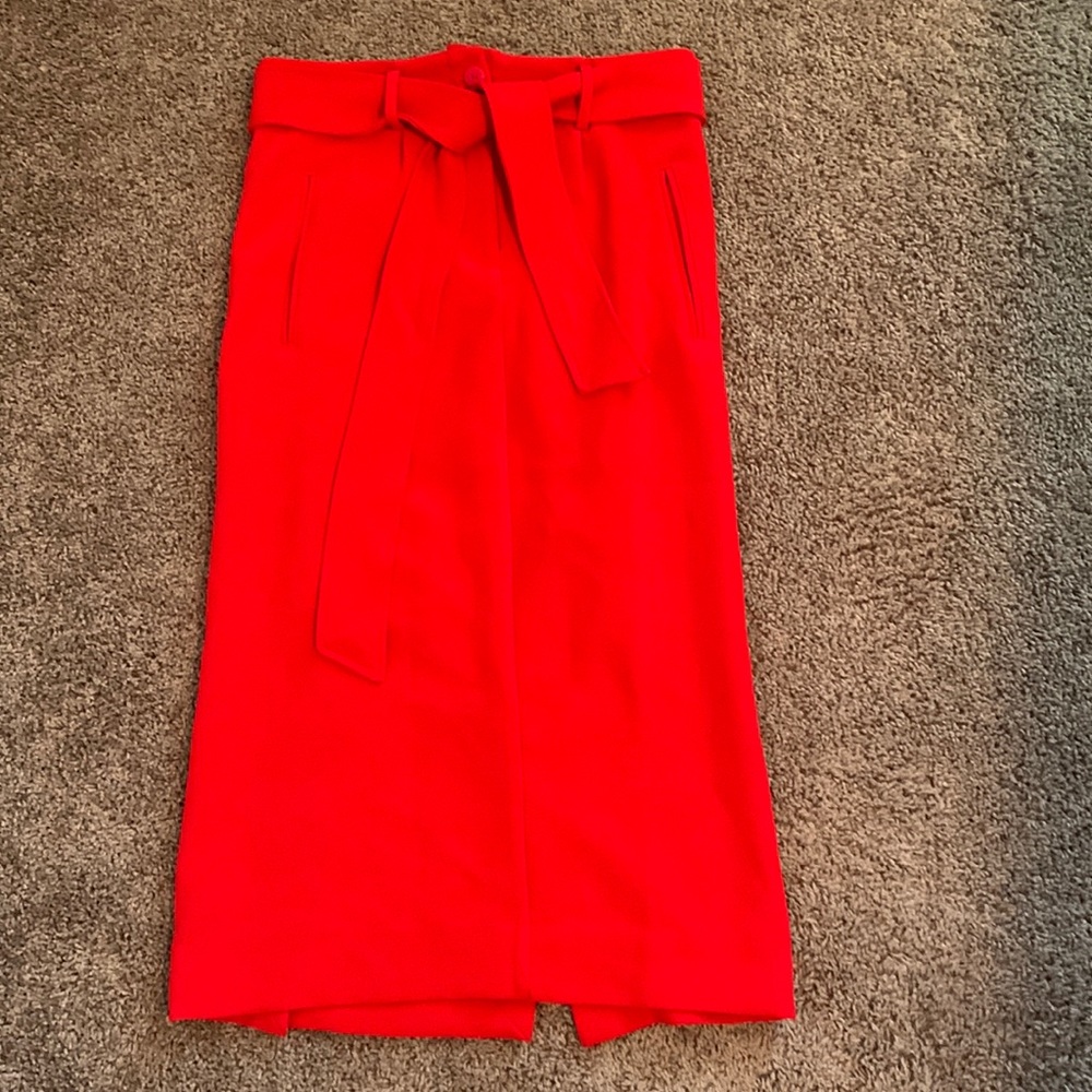 Vibrant Siren Red Midi Skirt with Tie Belt - Size 2